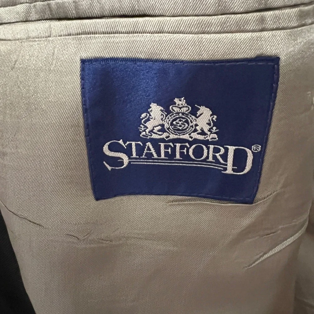 Vtg Stafford Mens Classic‎ Black Blazer 46L Long Gold Crest Buttons University